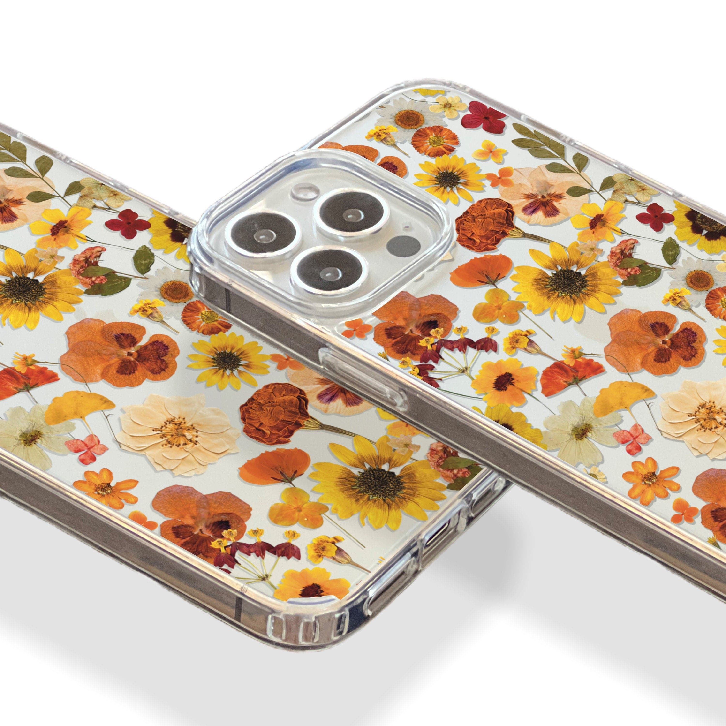 Fall Pressed Flower Print Clear Phone Case