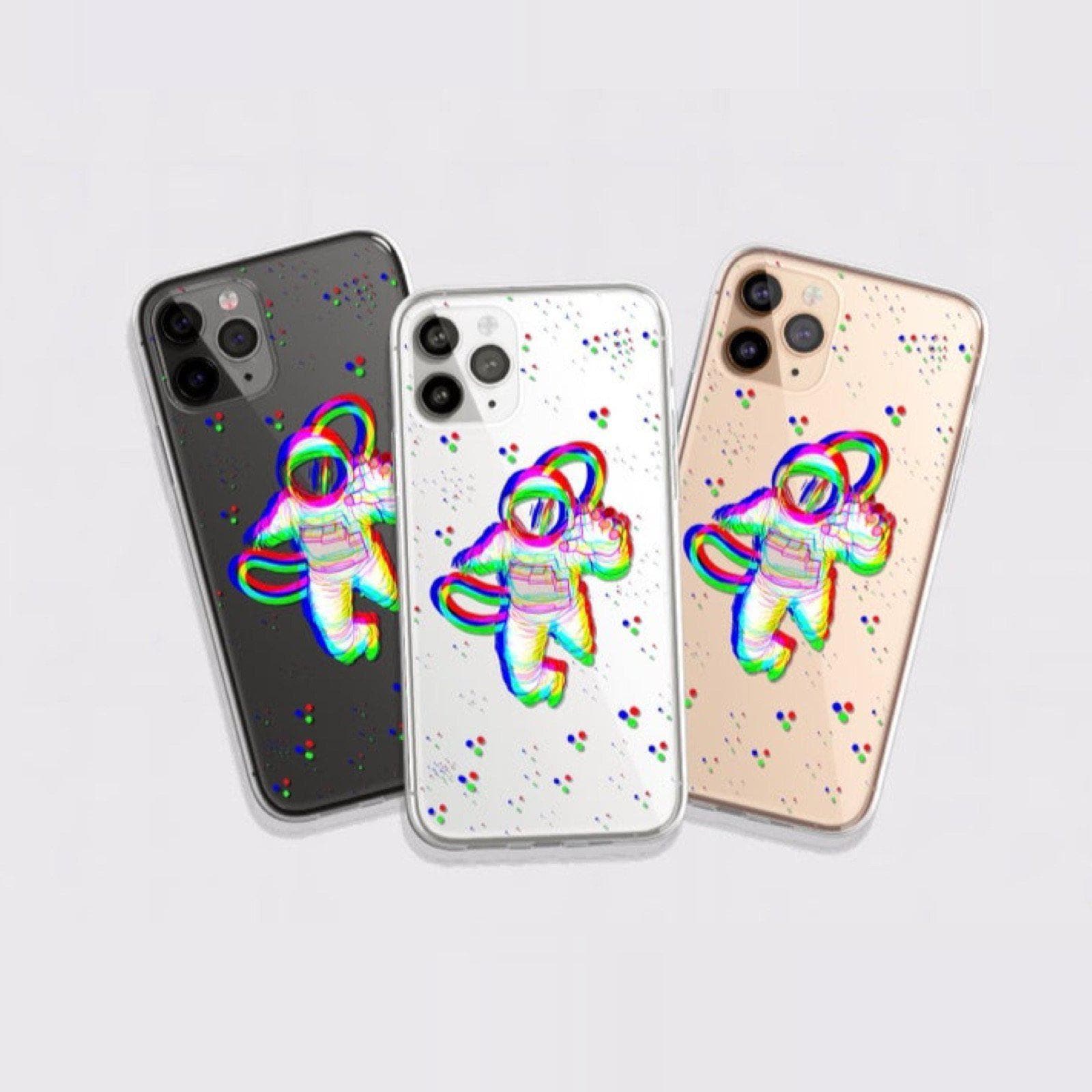 Glitch Floating Astronaut Clear Phone Case