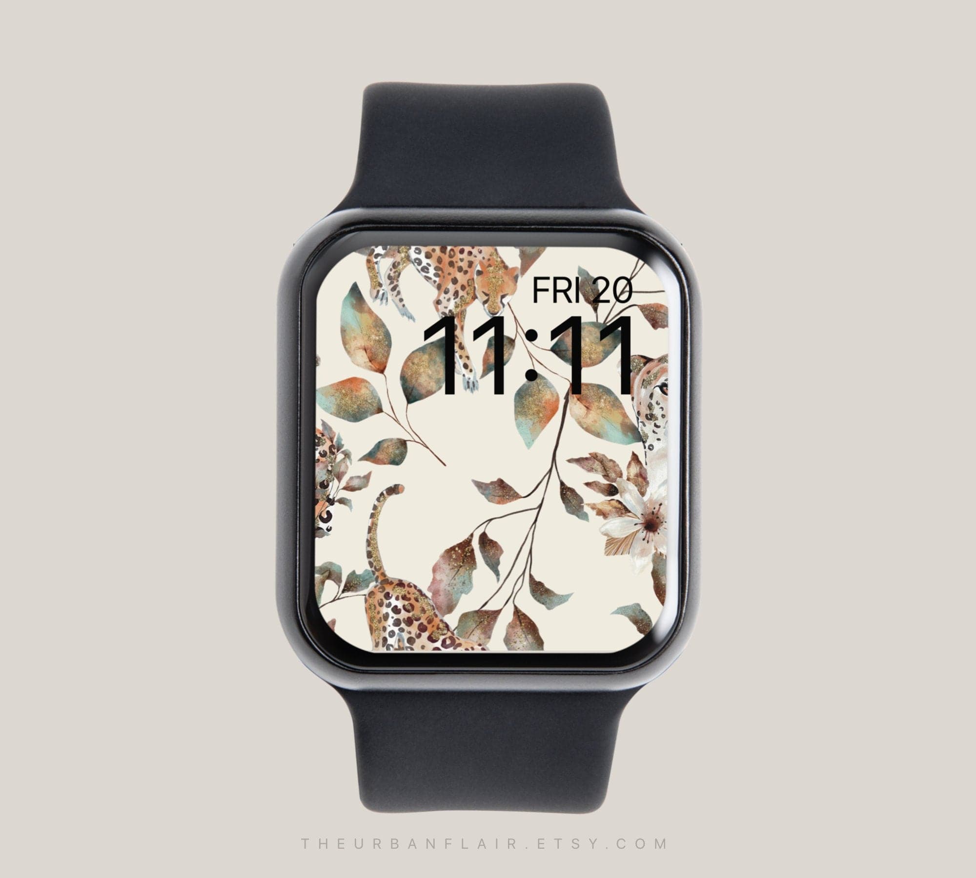 Boho Leopard Leaves Apple Watch Wallpaper