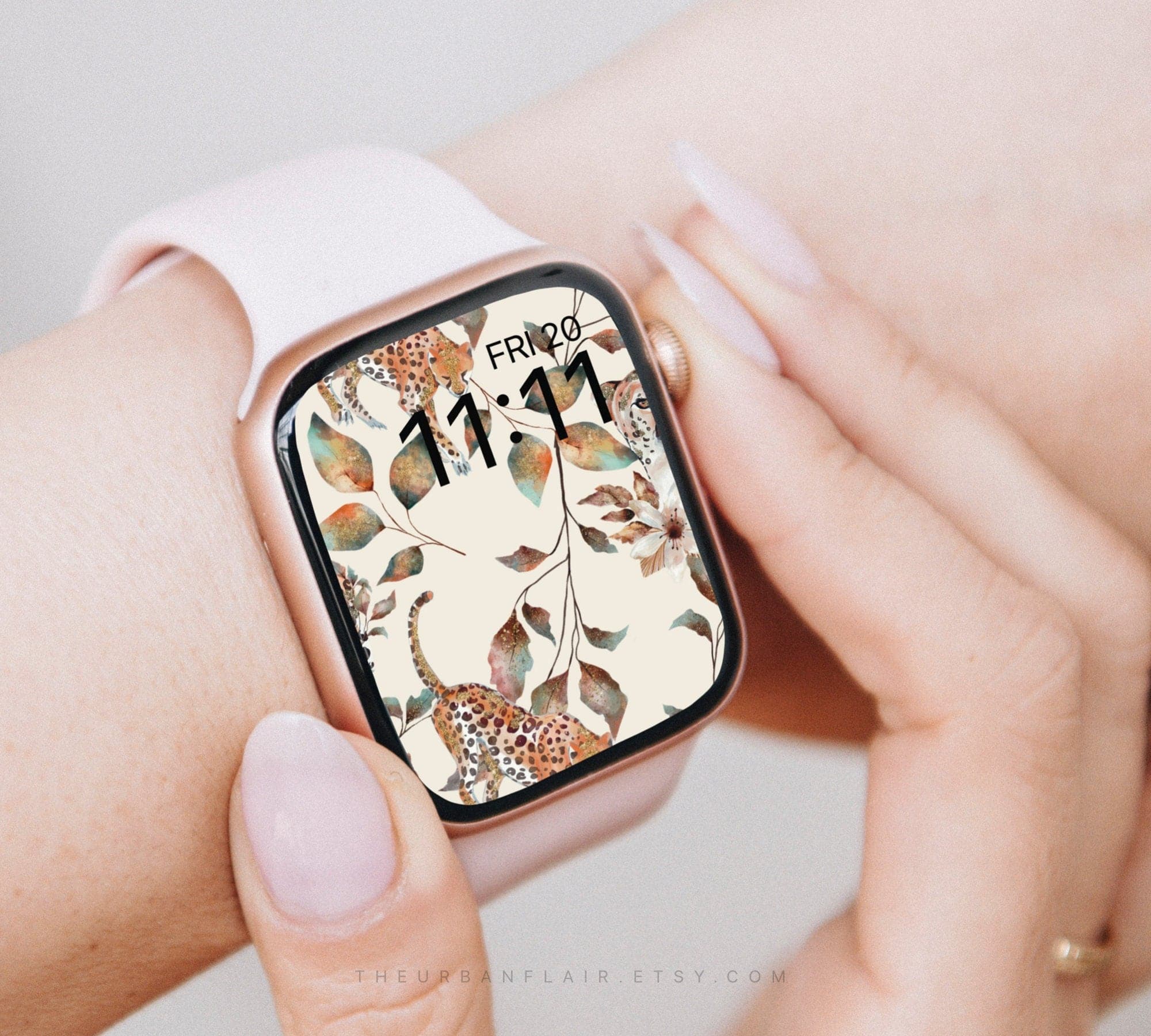 Boho Leopard Leaves Apple Watch Wallpaper