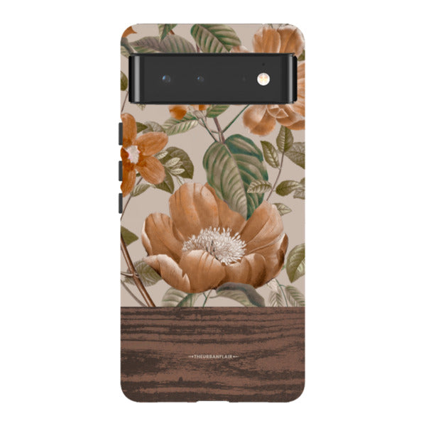 Retro Flowers Split Wood Print Tough Phone Case