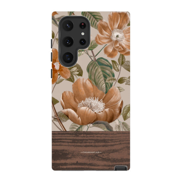 Retro Flowers Split Wood Print Tough Phone Case