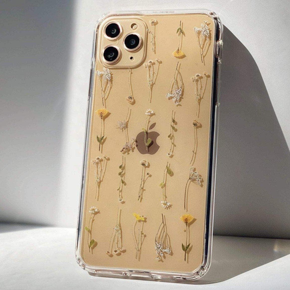 Minimal Wild Flower Print Clear Phone Case