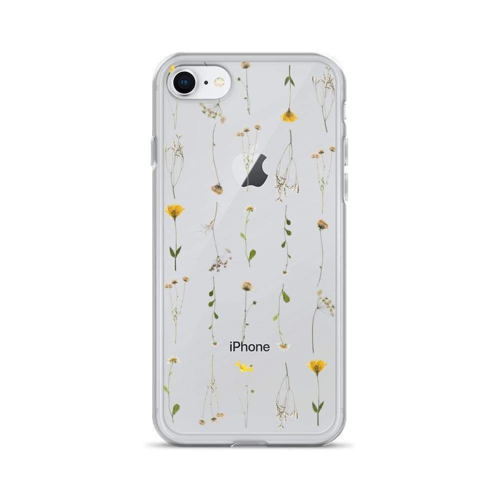 Minimal Wild Flower Print Clear Phone Case