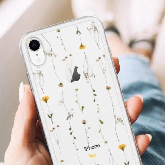 Minimal Wild Flower Print Clear Phone Case