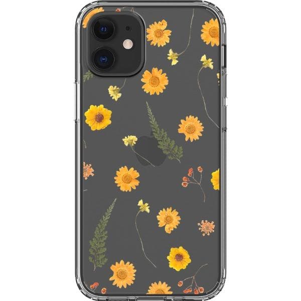 Orange Pressed Wild Flower Print Clear Phone Case