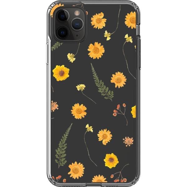 Orange Pressed Wild Flower Print Clear Phone Case