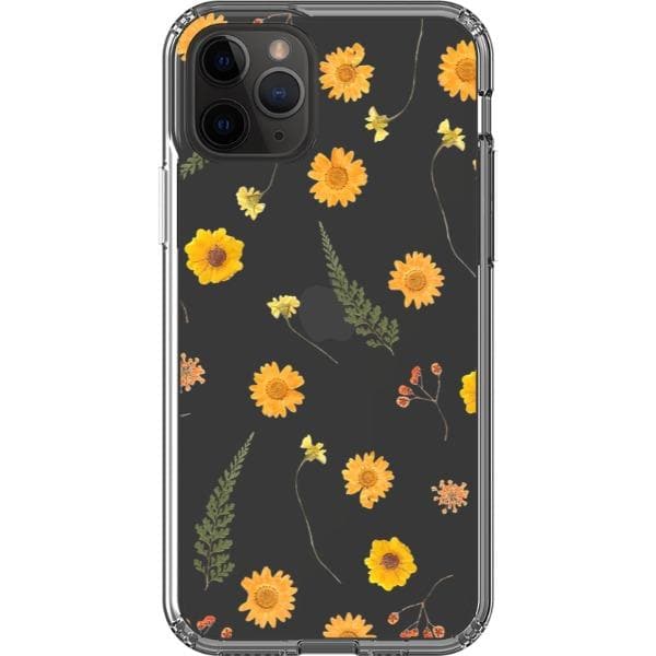 Orange Pressed Wild Flower Print Clear Phone Case