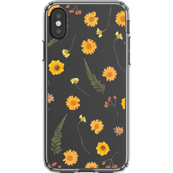 Orange Pressed Wild Flower Print Clear Phone Case