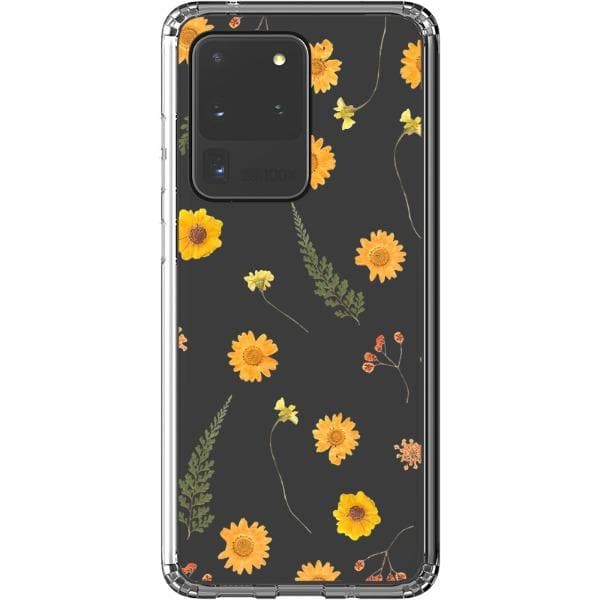 Orange Pressed Wild Flower Print Clear Phone Case