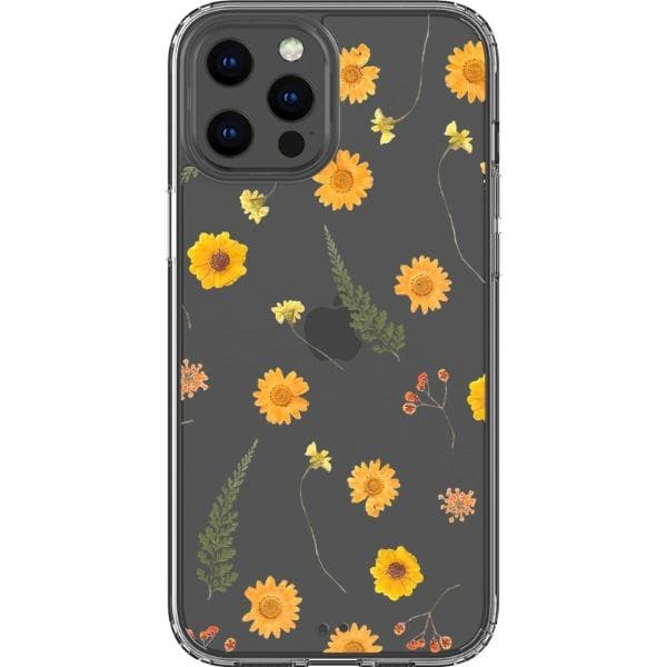 Orange Pressed Wild Flower Print Clear Phone Case
