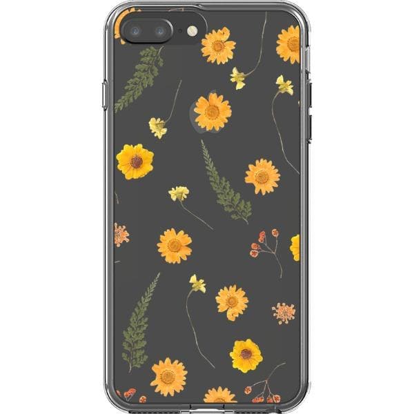 Orange Pressed Wild Flower Print Clear Phone Case