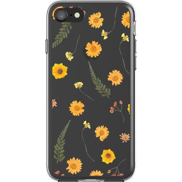 Orange Pressed Wild Flower Print Clear Phone Case