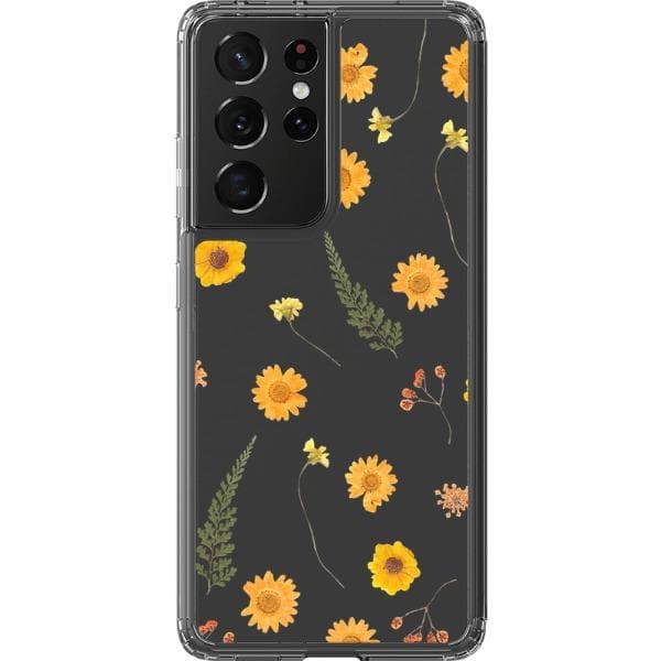 Orange Pressed Wild Flower Print Clear Phone Case