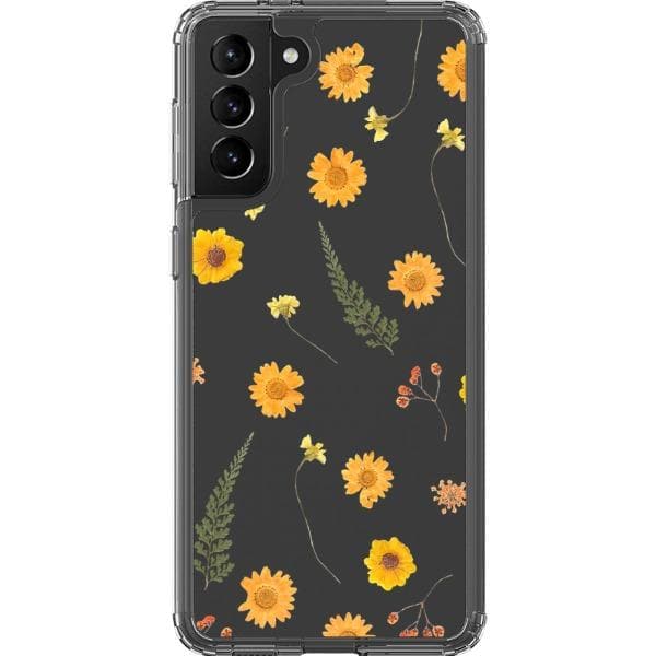 Orange Pressed Wild Flower Print Clear Phone Case