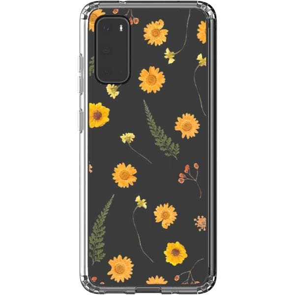 Orange Pressed Wild Flower Print Clear Phone Case