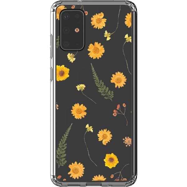 Orange Pressed Wild Flower Print Clear Phone Case