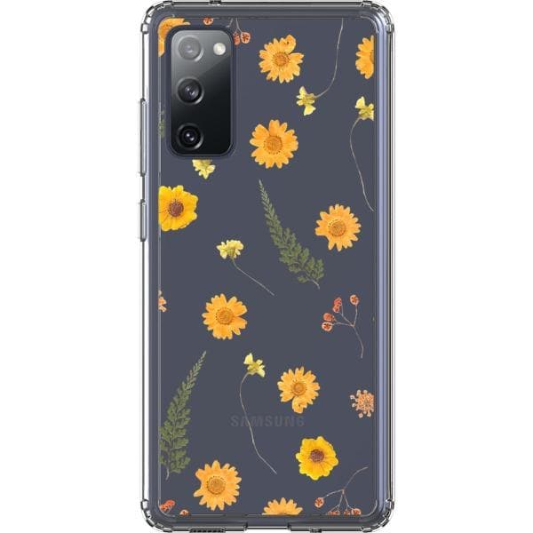 Orange Pressed Wild Flower Print Clear Phone Case