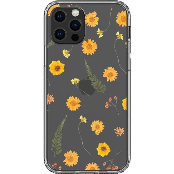 Orange Pressed Wild Flower Print Clear Phone Case