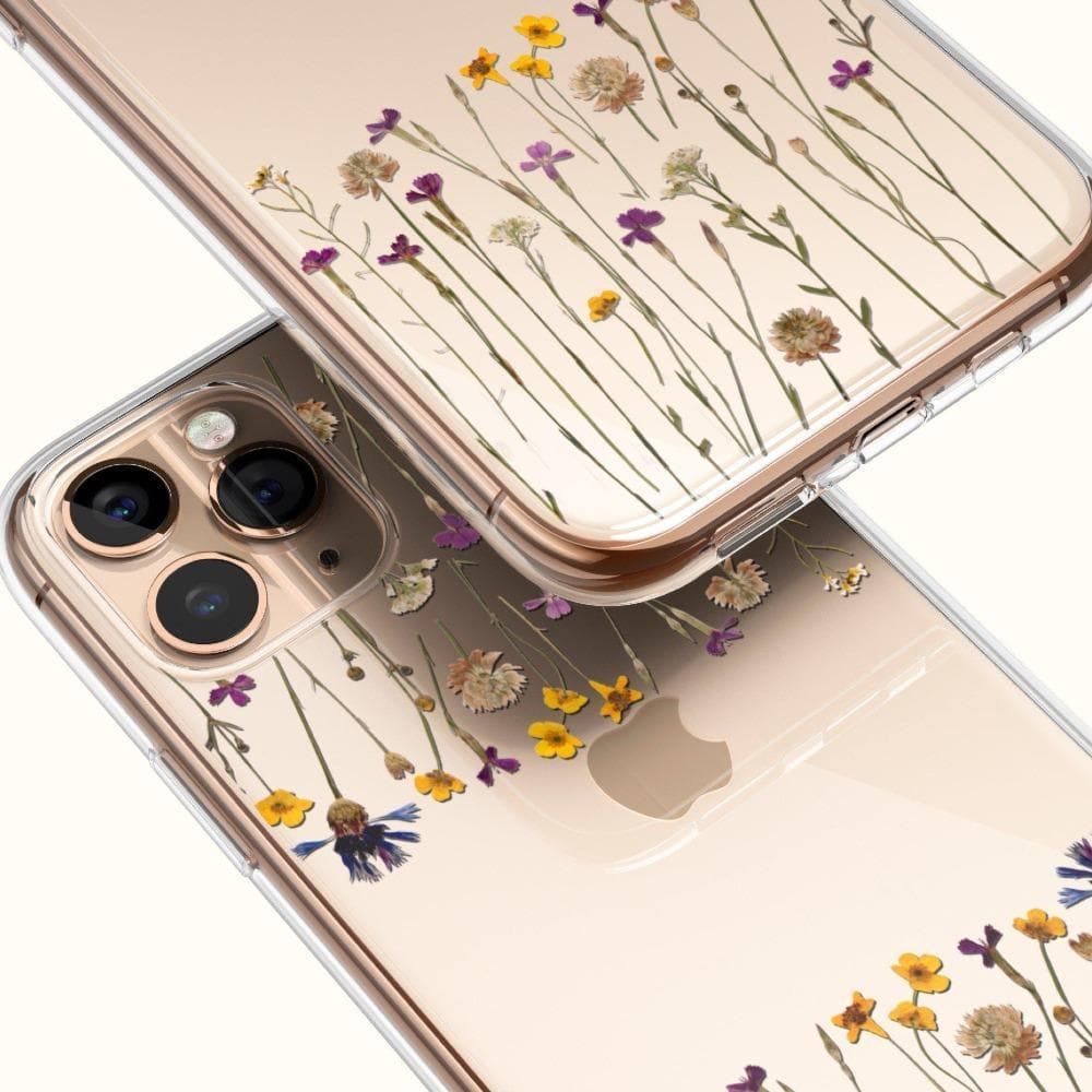 Purple Gold Pressed Wild Flower Print Clear Phone Case