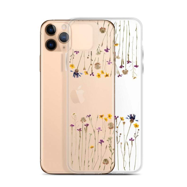 Purple Gold Pressed Wild Flower Print Clear Phone Case