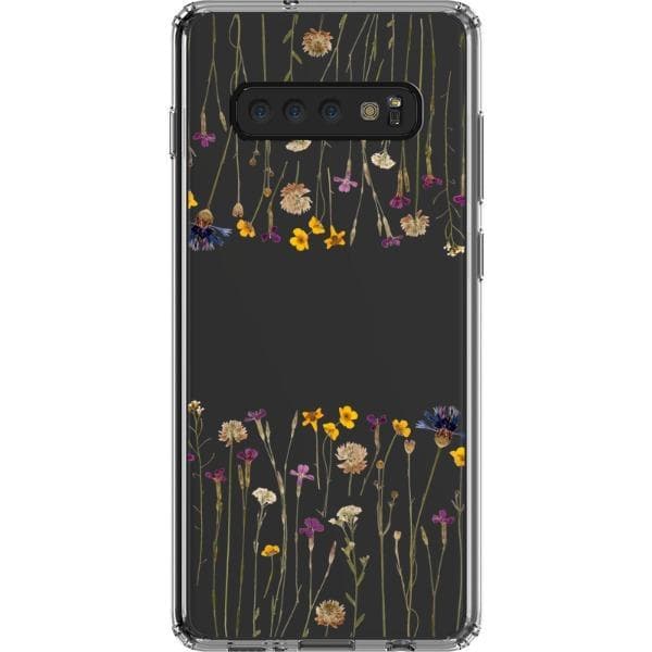 Purple Gold Pressed Wild Flower Print Clear Phone Case