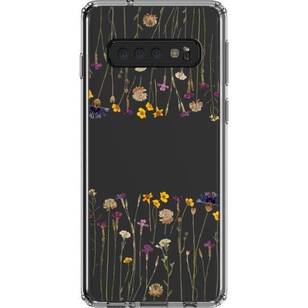 Purple Gold Pressed Wild Flower Print Clear Phone Case