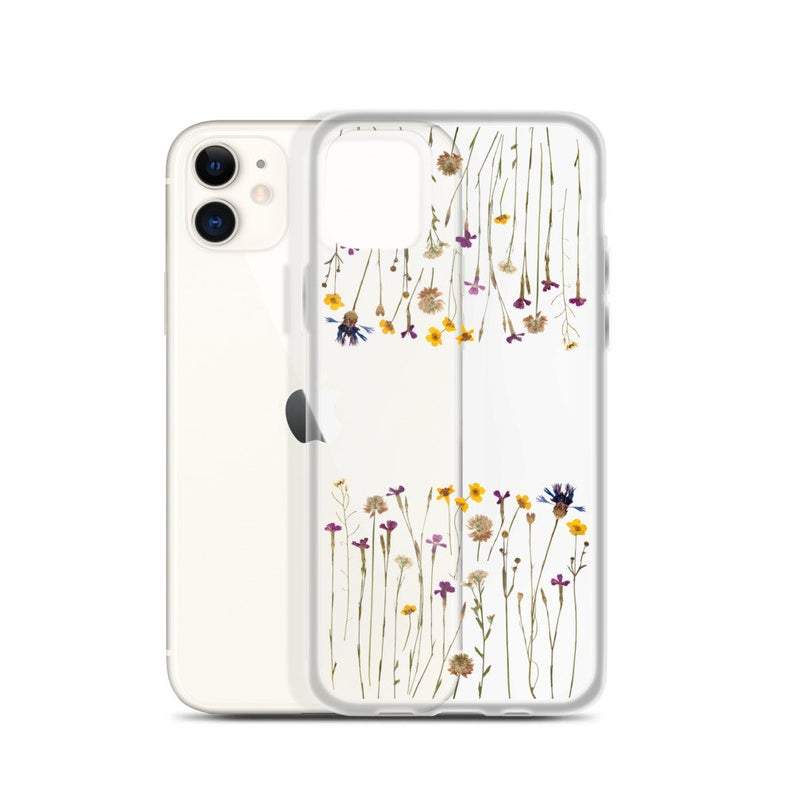 Purple Gold Pressed Wild Flower Print Clear Phone Case