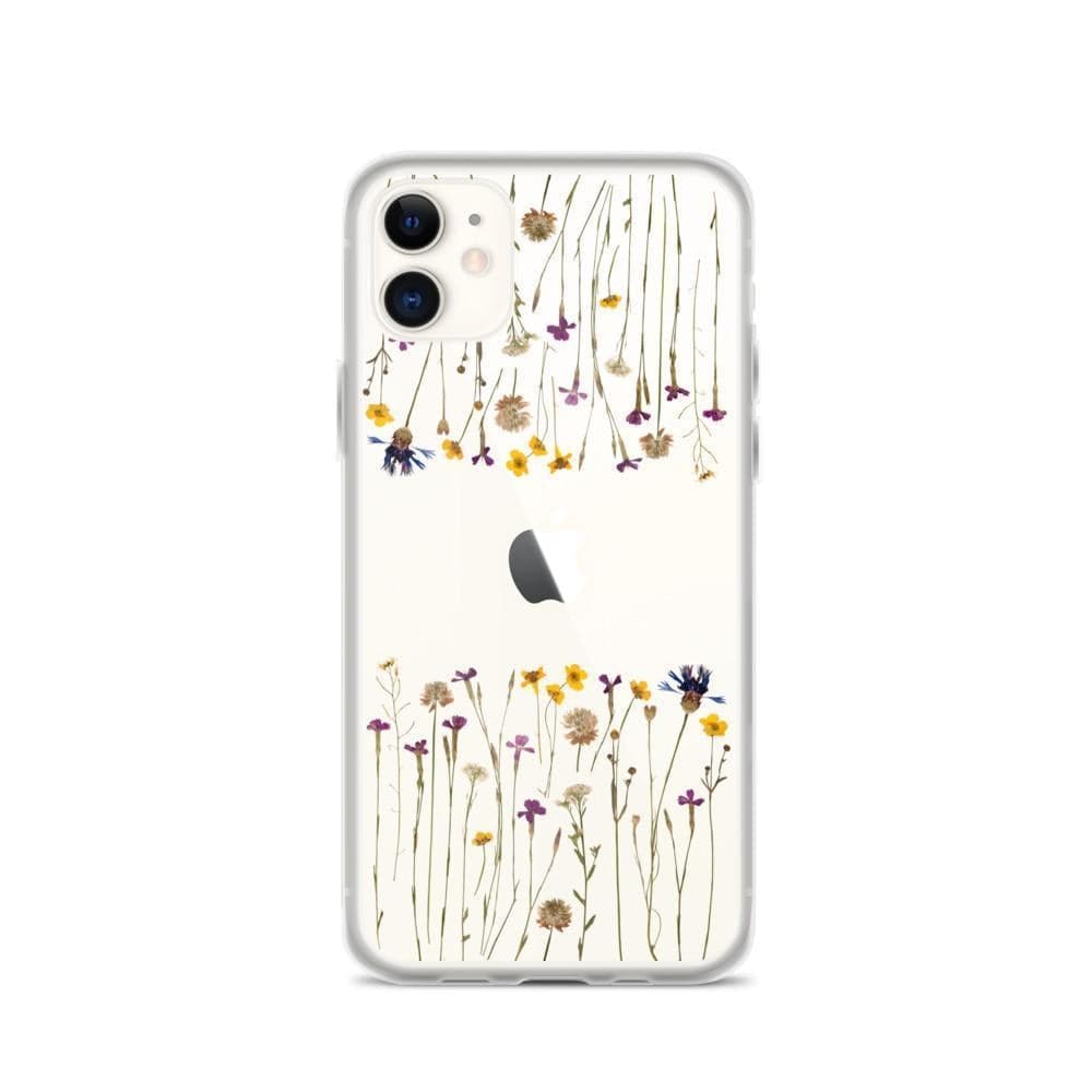 Purple Gold Pressed Wild Flower Print Clear Phone Case