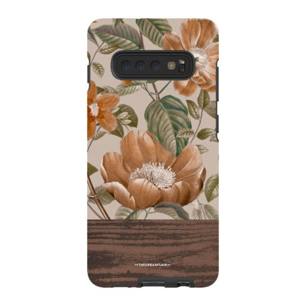 Retro Flowers Split Wood Print Tough Phone Case