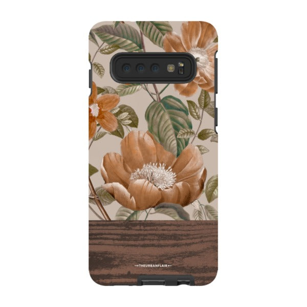 Retro Flowers Split Wood Print Tough Phone Case