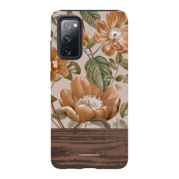 Retro Flowers Split Wood Print Tough Phone Case