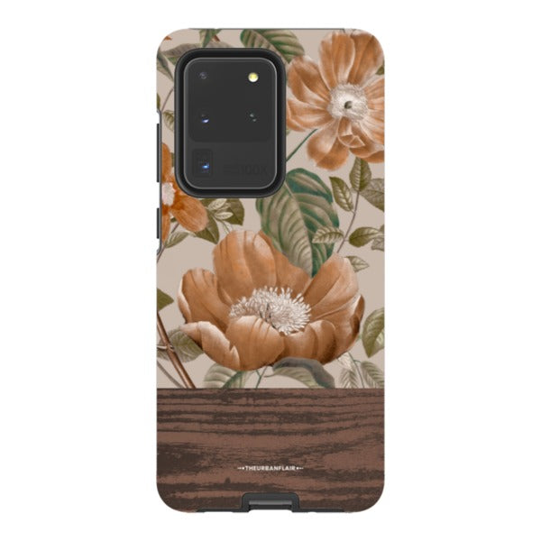 Retro Flowers Split Wood Print Tough Phone Case