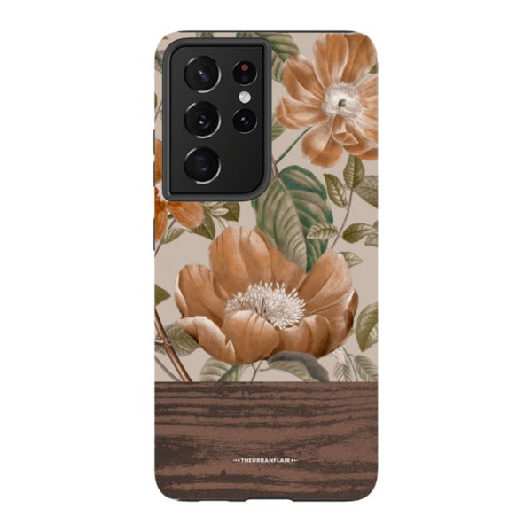 Retro Flowers Split Wood Print Tough Phone Case