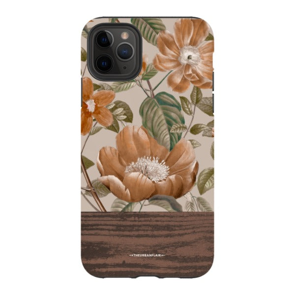 Retro Flowers Split Wood Print Tough Phone Case