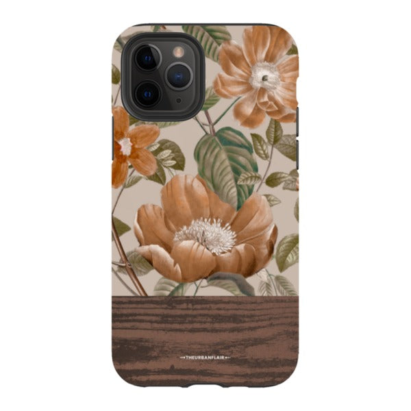 Retro Flowers Split Wood Print Tough Phone Case