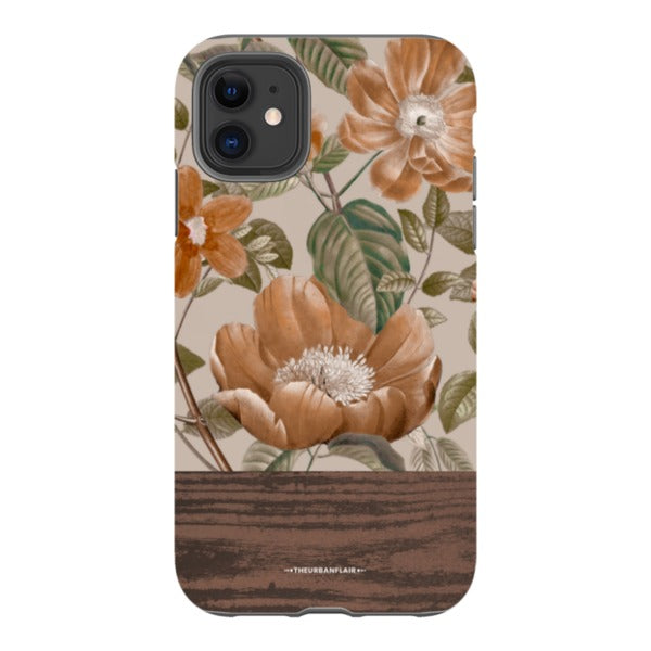 Retro Flowers Split Wood Print Tough Phone Case