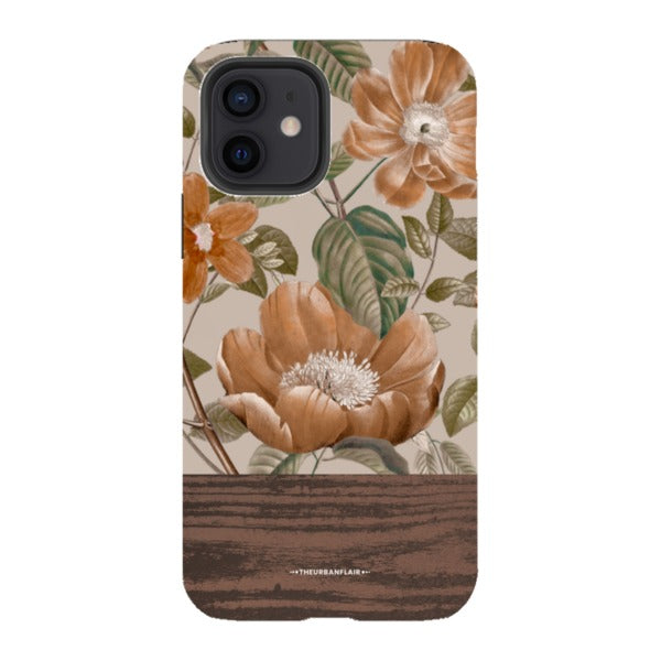 Retro Flowers Split Wood Print Tough Phone Case