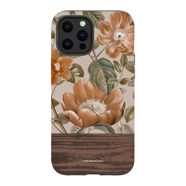 Retro Flowers Split Wood Print Tough Phone Case