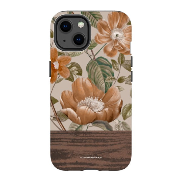 Retro Flowers Split Wood Print Tough Phone Case