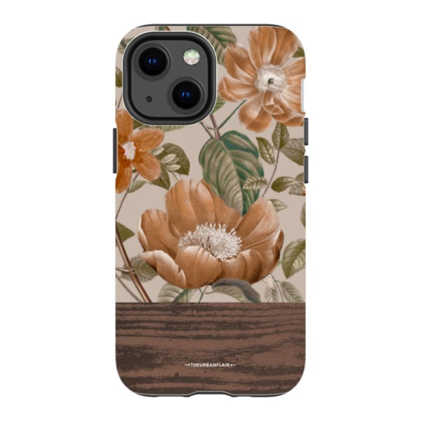 Retro Flowers Split Wood Print Tough Phone Case