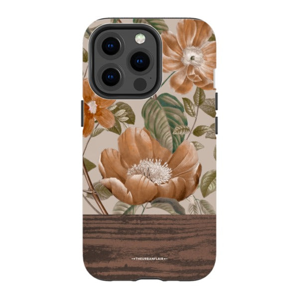 Retro Flowers Split Wood Print Tough Phone Case