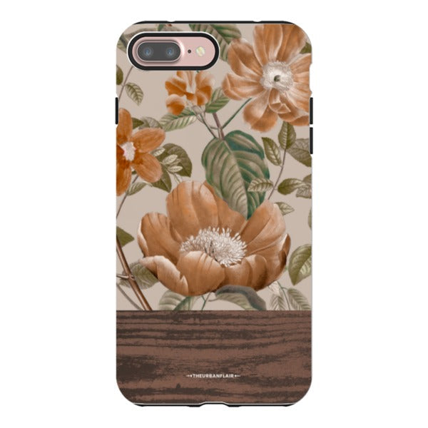 Retro Flowers Split Wood Print Tough Phone Case