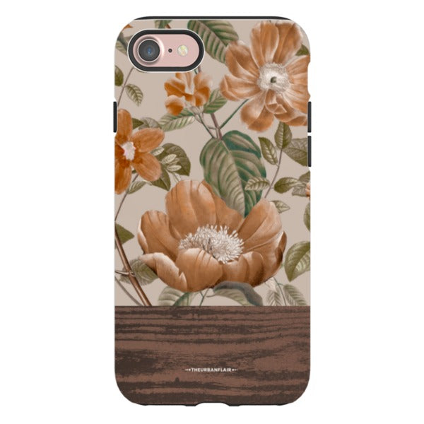 Retro Flowers Split Wood Print Tough Phone Case