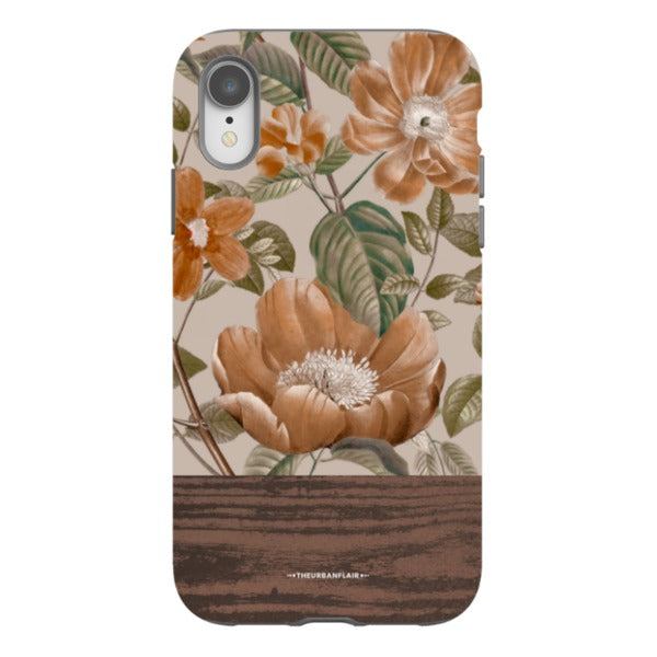 Retro Flowers Split Wood Print Tough Phone Case