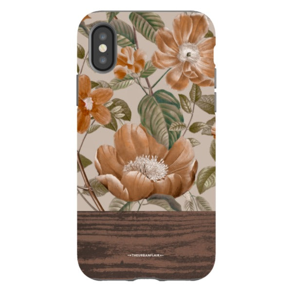 Retro Flowers Split Wood Print Tough Phone Case