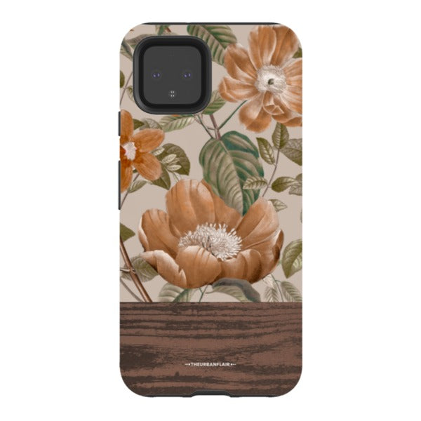 Retro Flowers Split Wood Print Tough Phone Case