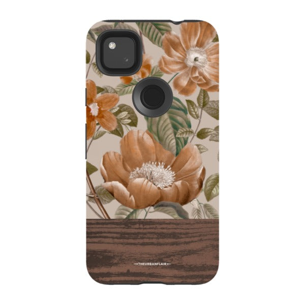 Retro Flowers Split Wood Print Tough Phone Case