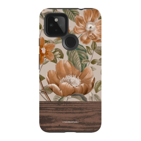 Retro Flowers Split Wood Print Tough Phone Case