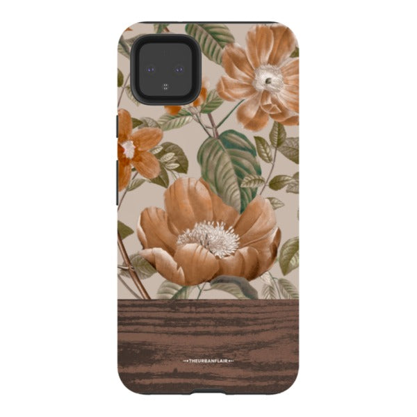 Retro Flowers Split Wood Print Tough Phone Case